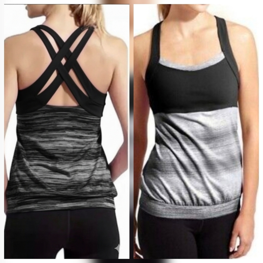 Athleta Stride Crunch and Punch Sports Bra Tank BLACK & GRAY, Size XXS